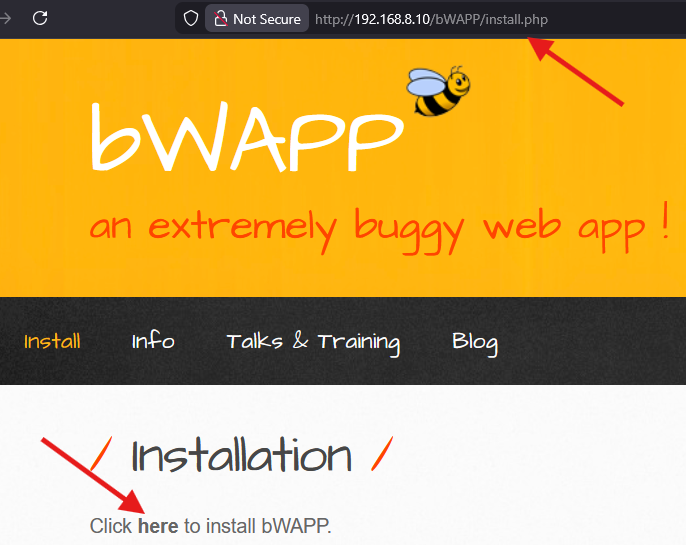 bWAPP Database Installation Page