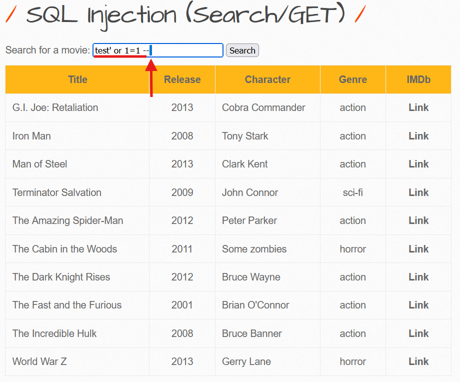 Boolean Injection Result